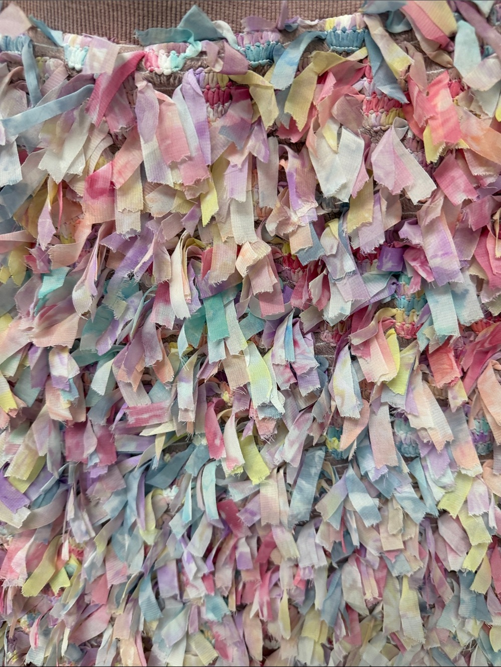 English Factory Pastel Multi-Color Textured Shredded Party Barbiecore Mini Skirt - Picture 8 of 9